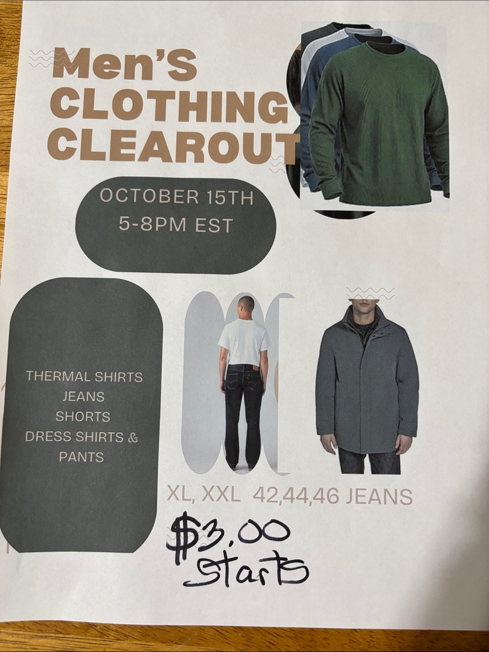 Men's Clothing Clearout—Thursday, Oct. 15th, 5 pm est.
